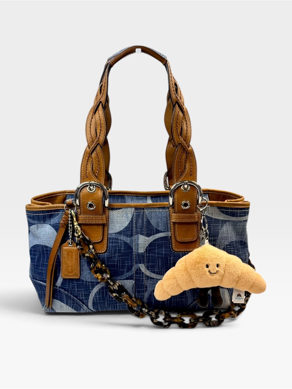 Vintage Coach Signature Denim Slouchy Satchel β Blue / Cognac